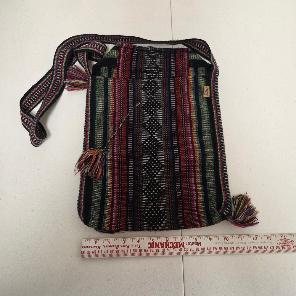 Artesanias MR Pinzon Woven Crossbody Bag Multicolor Boho Striped Tassel Mexican